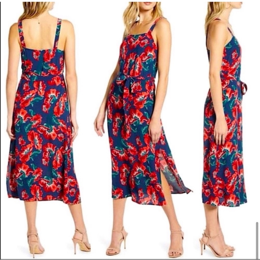 Chelsea 28 Floral Slip Dress Medium‎ Midi Resort Belted Romantic Slit Sundress